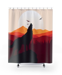 Howling Wolf at Sunset Fabric Shower Curtain for Bathroom