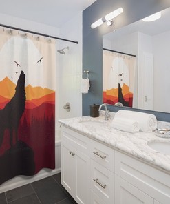 Howling Wolf at Sunset Fabric Shower Curtain for Bathroom