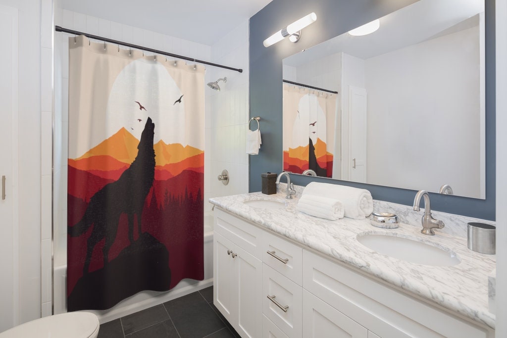 Howling Wolf at Sunset Fabric Shower Curtain for Bathroom