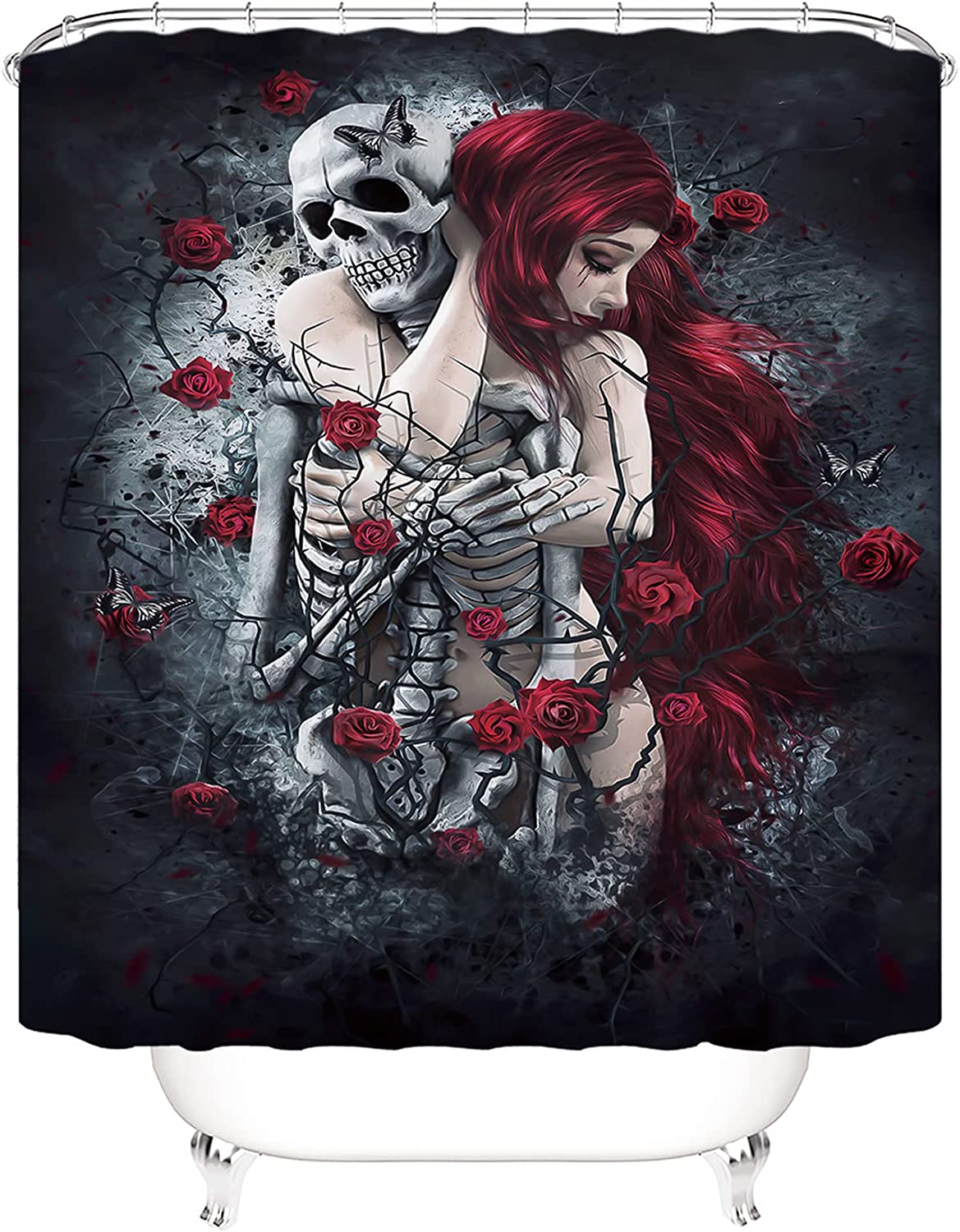 Hug Lover Skull Shower Curtain With Memory Foam For Gothic Bathroom Decor - Image 2