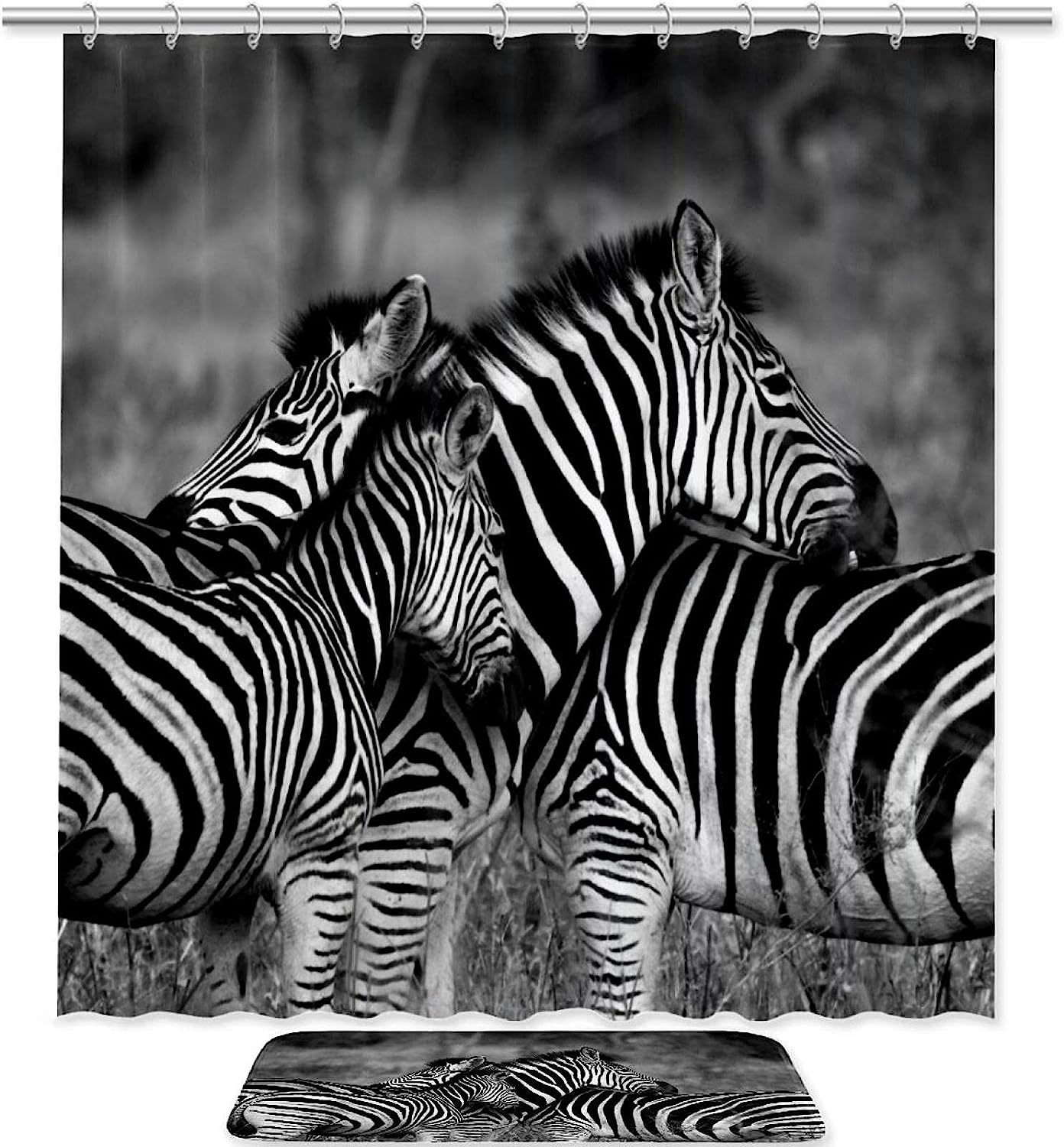 Hugging Zebras Shower Curtain, Fabric Liner for Stylish Bathroom Decor