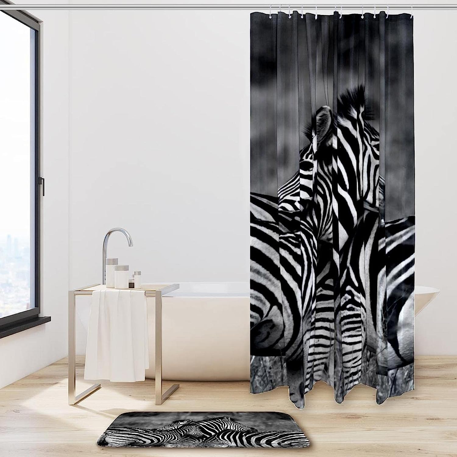 Hugging Zebras Shower Curtain, Fabric Liner for Stylish Bathroom Decor