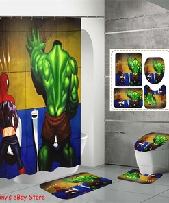 Hulk And Spiderman Bathroom Shower Curtain With Foot Mat