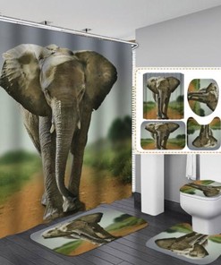 Human And Elephant Friends Printed Shower Curtain For Bathroom