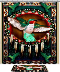Hummingbird And Dreamcatcher Fabric Shower Curtain For Bohemian Bathrooms