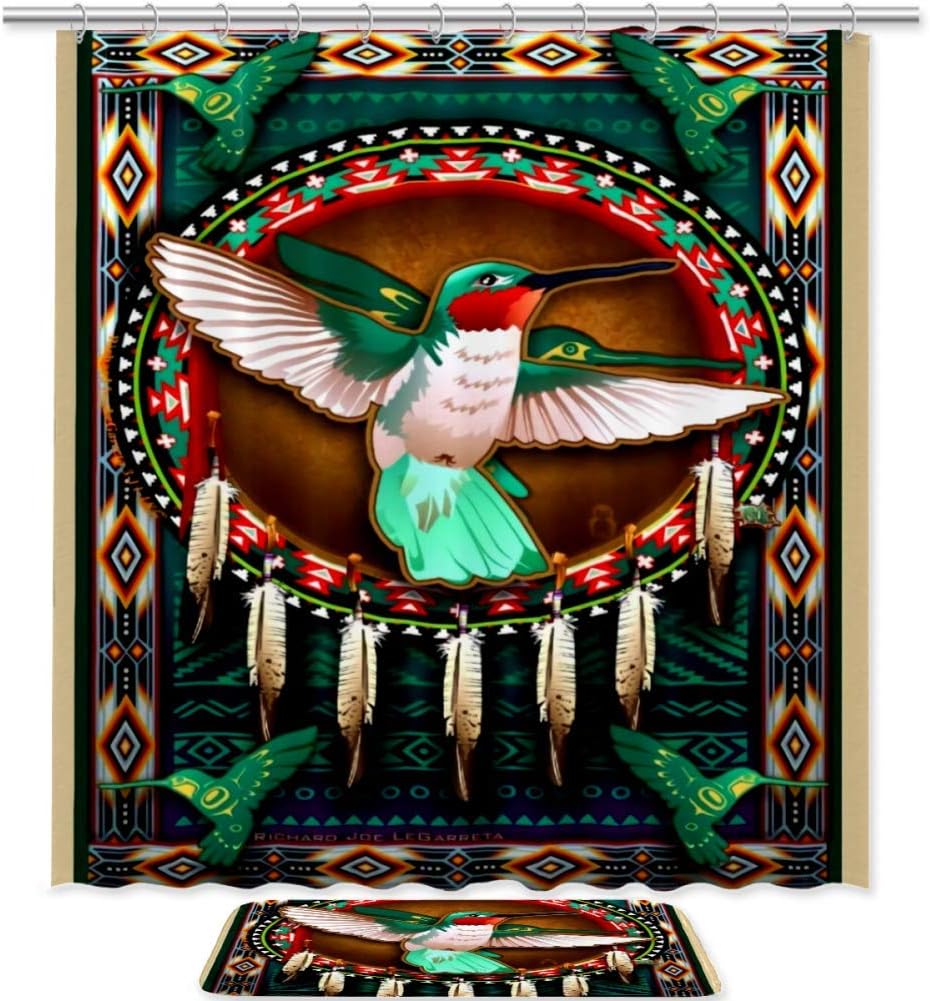 Hummingbird And Dreamcatcher Fabric Shower Curtain For Bohemian Bathrooms