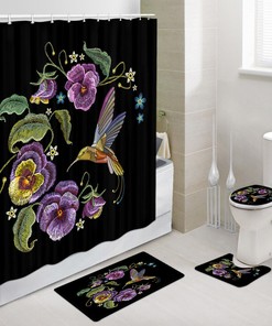 Hummingbird And Flower Themed Fabric Shower Curtain For Bathroom
