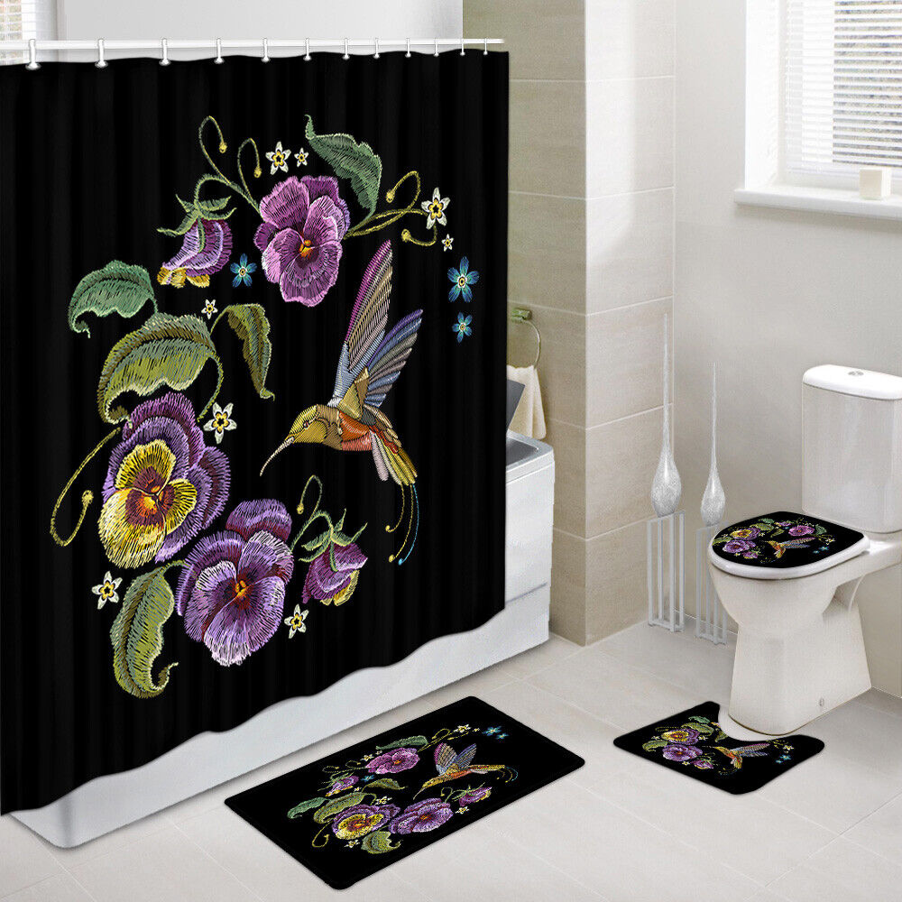 Hummingbird And Flower Themed Fabric Shower Curtain For Bathroom