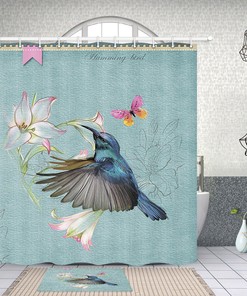 Hummingbird And Flowers Fabric Shower Curtain For Bathroom Decor