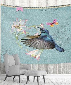 Hummingbird And Flowers Fabric Shower Curtain For Bathroom Decor