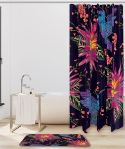 Hummingbird And Flowers Printed Shower Curtain For Bathroom Decor
