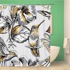 Hummingbird And Hibiscus Flowers On Gray Geometric Shower Curtain
