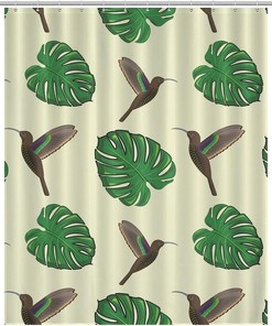Hummingbird And Monstera Print Bathroom Shower Curtain For Funny Home Decoration
