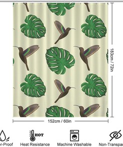 Hummingbird And Monstera Print Bathroom Shower Curtain For Funny Home Decoration