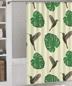 Hummingbird And Monstera Print Bathroom Shower Curtain For Funny Home Decoration