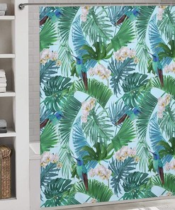 Hummingbird And Palm Tree Waterproof Shower Curtain For Home Bathroom Decor