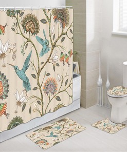 Hummingbird And Spring Flower Printed Shower Curtain