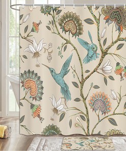 Hummingbird And Spring Flower Printed Shower Curtain For Bathroom Decor