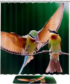 Hummingbird Animal Printed Bathroom Tub Set With Waterproof Fabric Shower Curtain