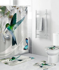 Hummingbird Bathroom Shower Curtain With Floral Design