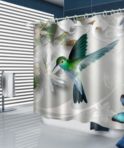 Hummingbird Bathroom Shower Curtain With Floral Design