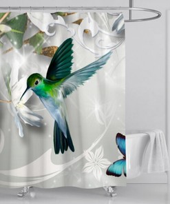 Hummingbird Bathroom Shower Curtain With Floral Design