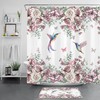 Hummingbird Beige Floral Pink Flowers Fabric Shower Curtain For Bathroom Decor