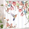Hummingbird Blossom Plant Shower Curtain With Spring Floral Design, Machine Washable Fabric For Bathroom Decor