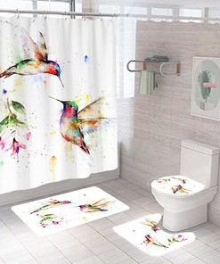 Hummingbird Colorful Flower Waterproof Shower Curtain For Bathroom Decor