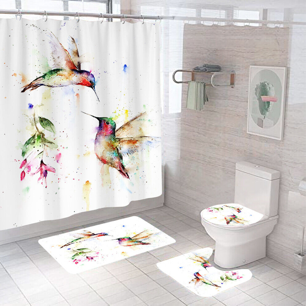 Hummingbird Colorful Flower Waterproof Shower Curtain For Bathroom Decor