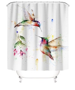 Hummingbird Colorful Flower Waterproof Shower Curtain For Bathroom Decor