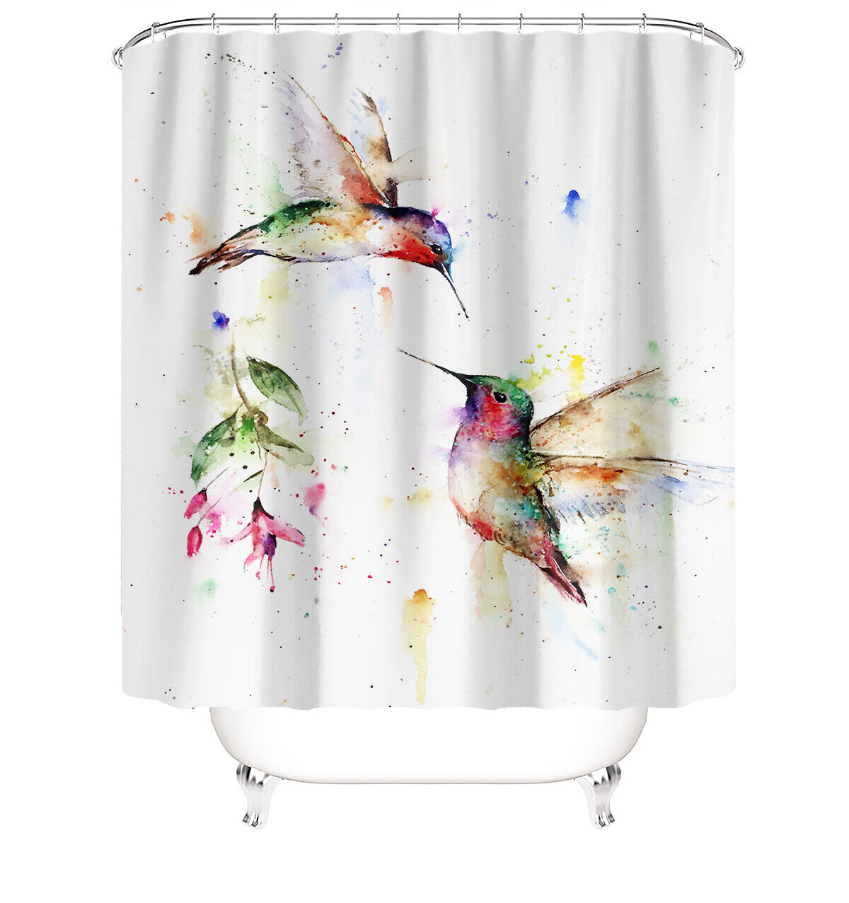 Hummingbird Colorful Flower Waterproof Shower Curtain For Bathroom Decor