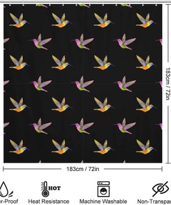 Hummingbird Embroidered Fabric Shower Curtain For Bathroom Decoration