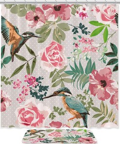 Hummingbird Floral And Flower Print Shower Curtain For Bathroom