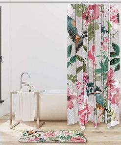 Hummingbird Floral And Flower Print Shower Curtain For Bathroom