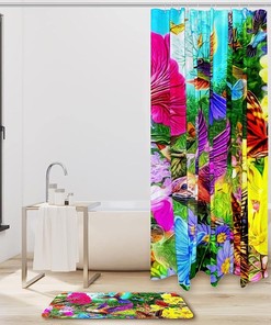 Hummingbird Floral Printed Waterproof Shower Curtain For Bathroom