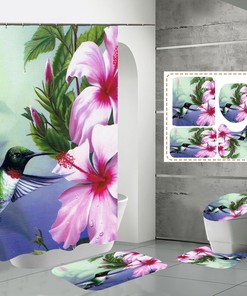 Hummingbird Flower Design Fabric Shower Curtain For Bathroom