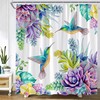 Hummingbird Flower Shower Curtain with Purple Succulent Garden Nature Decor for Bathroom 
