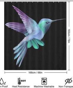Hummingbird Funny Bath Curtain With Grommets For Bathroom Decor