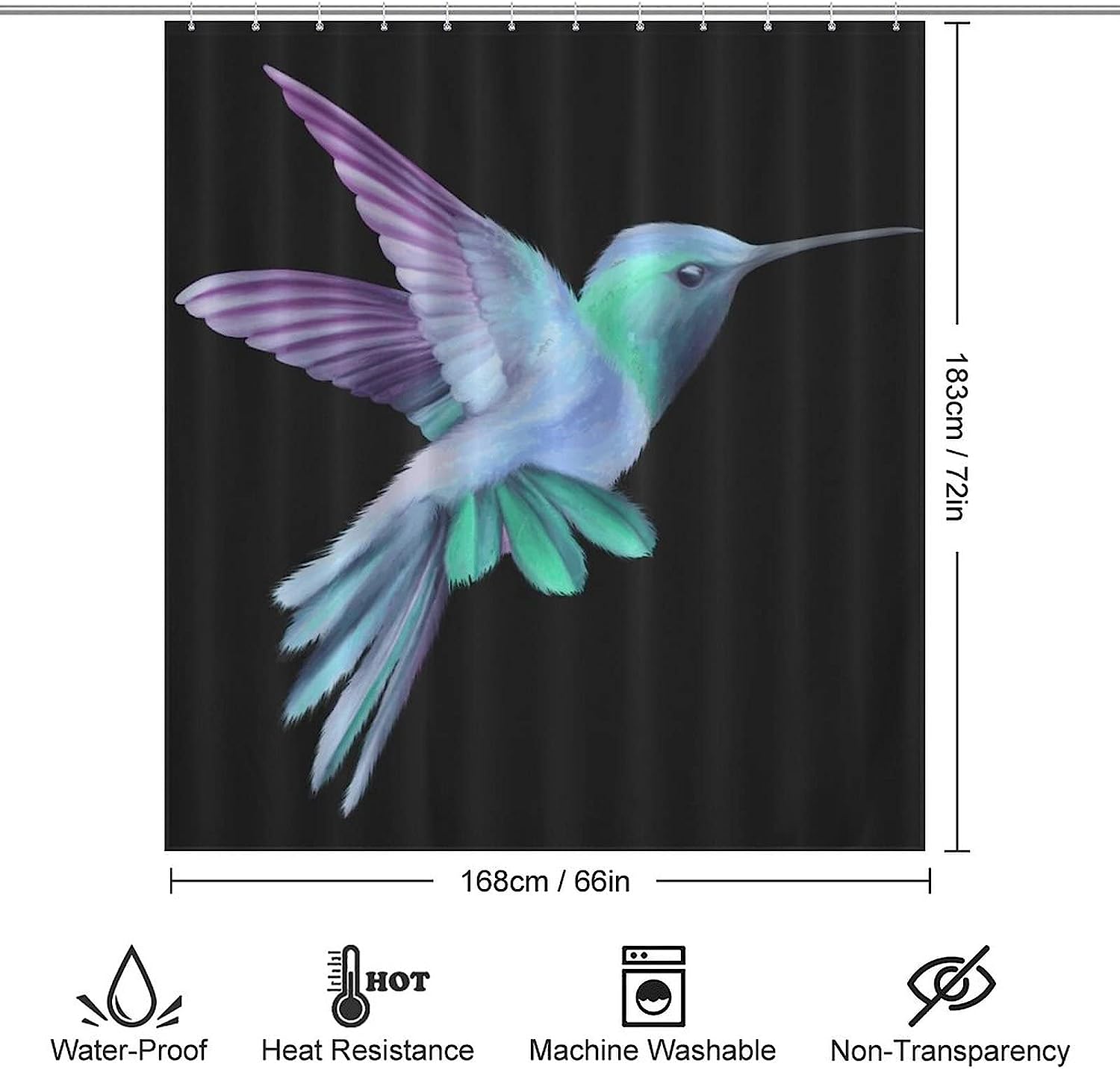 Hummingbird Funny Bath Curtain With Grommets For Bathroom Decor