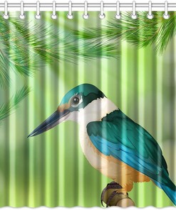 Hummingbird Green Shower Curtain, for Quick-Drying and Washable Tropical Bathroom 