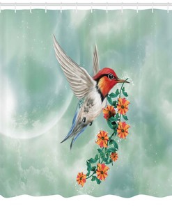 Hummingbird Nature Illustration Shower Curtain For Bathroom Decor