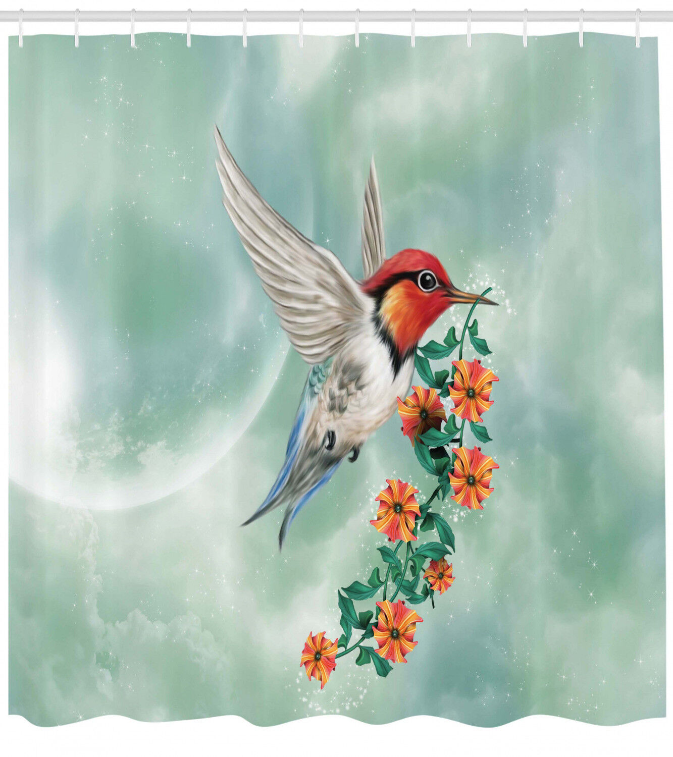 Hummingbird Nature Illustration Shower Curtain For Bathroom Decor