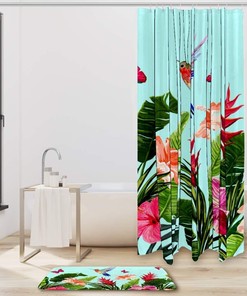 Hummingbird Palm Leaves Butterflies Floral Shower Curtain For Bathroom Decor