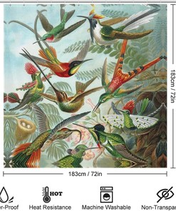 Hummingbird Pattern Printed Waterproof Shower Curtain For Bathroom