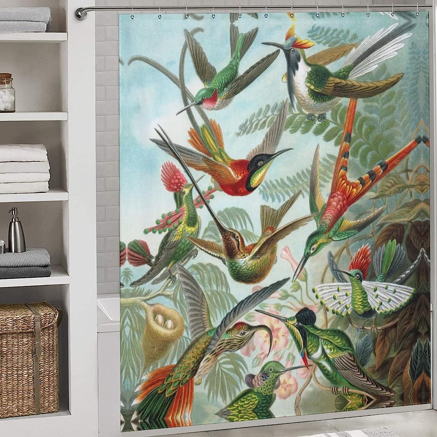 Hummingbird Pattern Printed Waterproof Shower Curtain For Bathroom