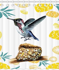 Hummingbird Pineapple Quick-Drying and Washable Shower Curtain for Tropical Bathroom