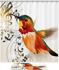 Hummingbird Playing Music Note Shower Curtain For A Musical Bathroom