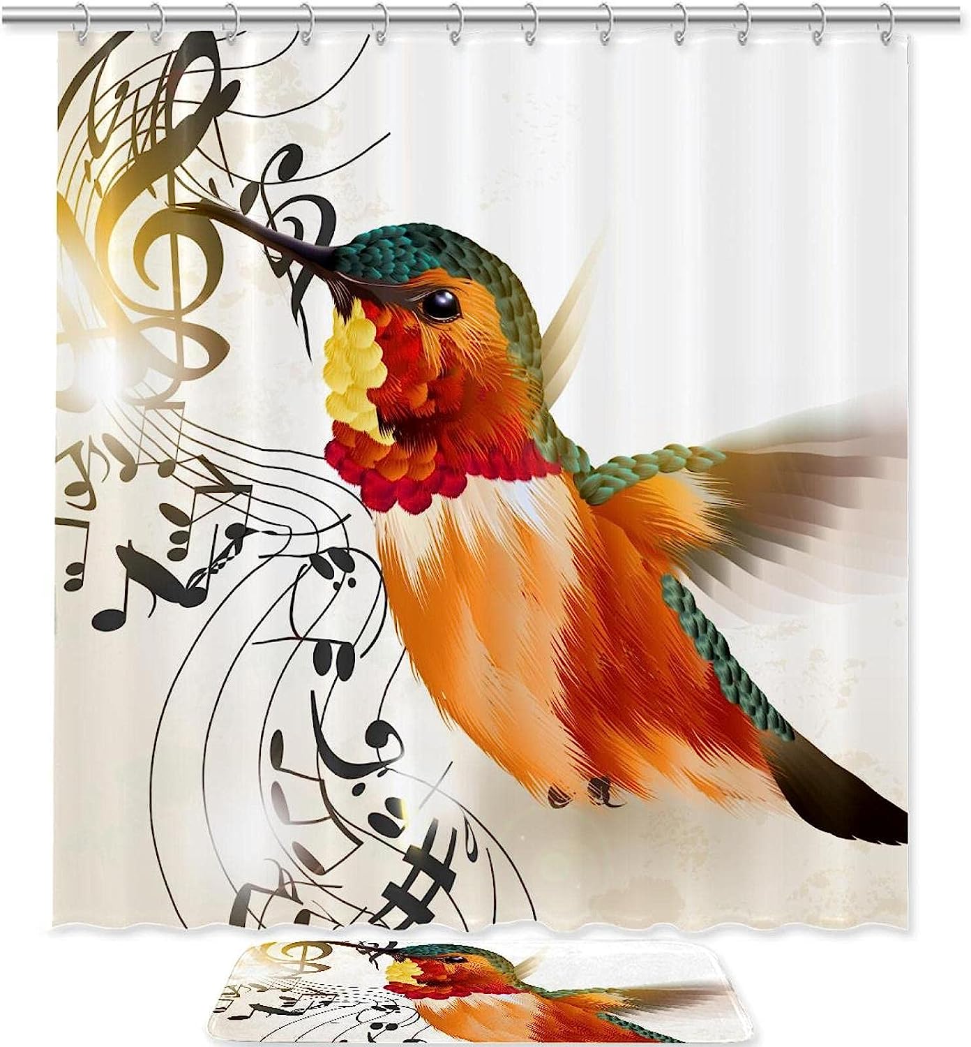 Hummingbird Playing Music Note Shower Curtain For A Musical Bathroom