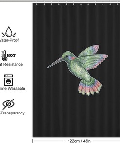 Hummingbird Print Polyester Shower Curtain Resistant To Water For Bathroom